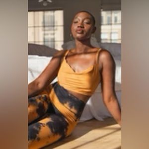 Balance Athletica/Vitality Moxie Cowl Neck Sports Bra in Orange/Tan Color